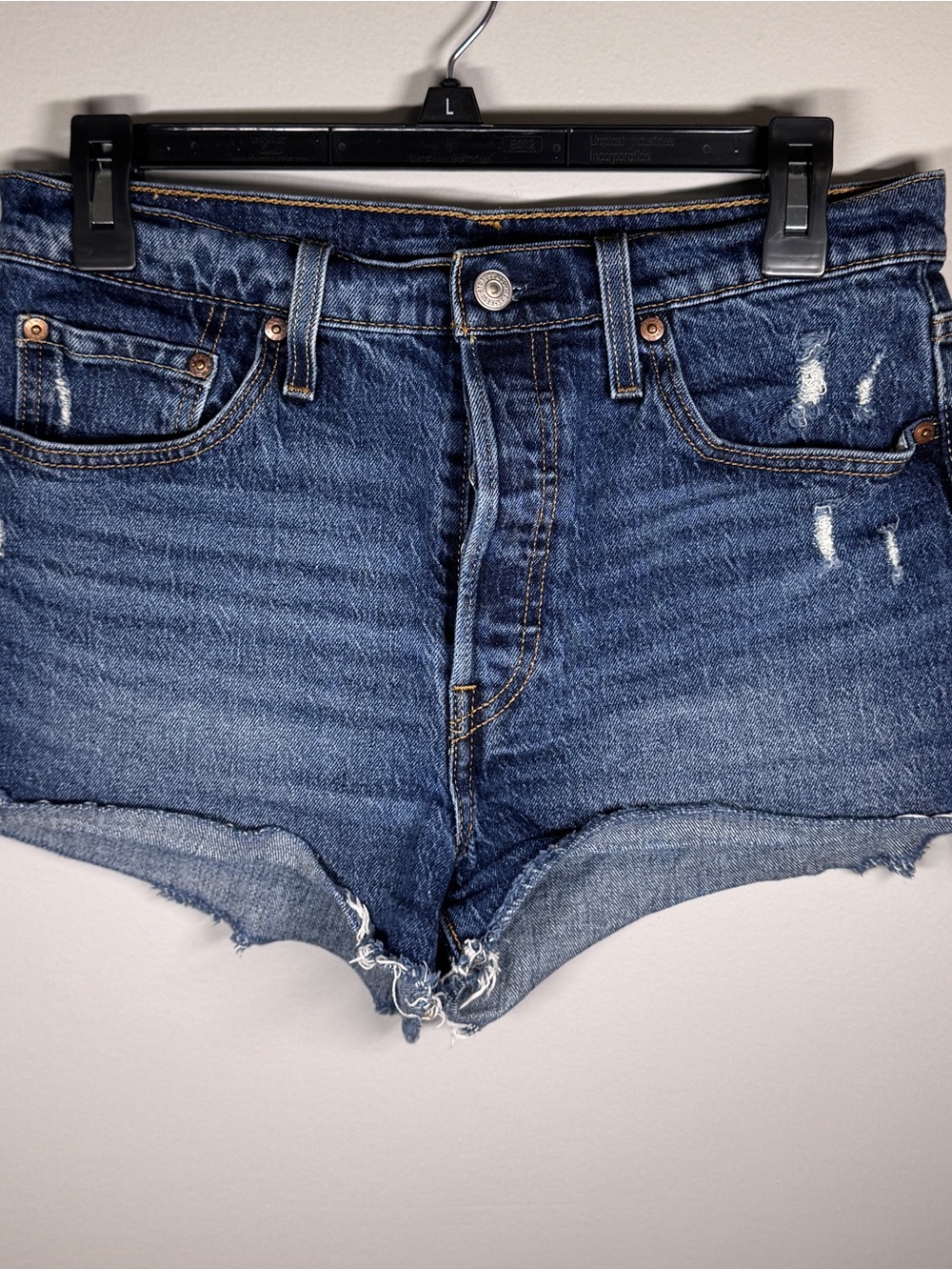 Levi's Dark‎ Blue Distressed Denim Cutoff Shorts